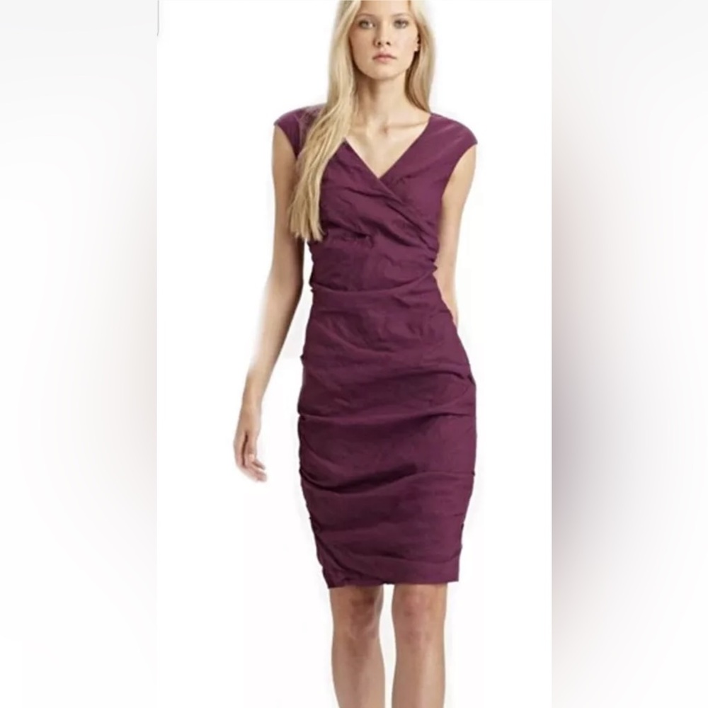 Eileen Fisher Cotton Blend Shirred Elegant Purple Women's Dress
